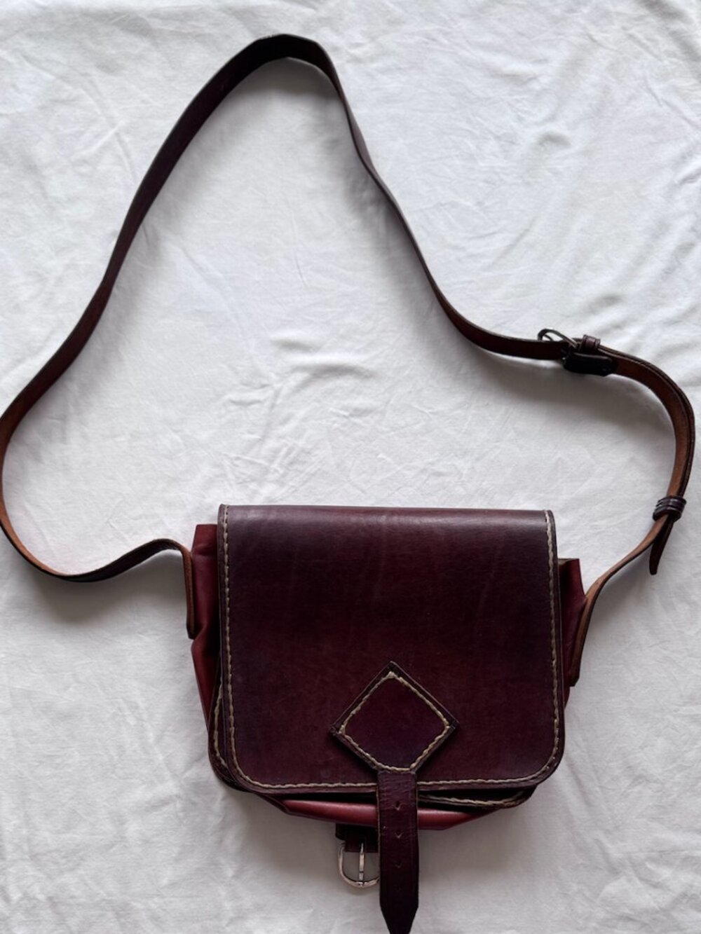 Vintage Hand Stitched Saddle Leather Crossbody Bag